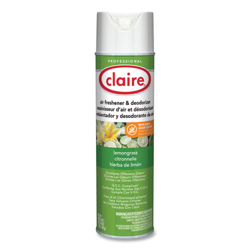 Image of Claire® CL1307 Aerosol Air Freshener and Deodorizer, Lemongrass Citronella, 12 oz Aerosol Spray, 12 Cans