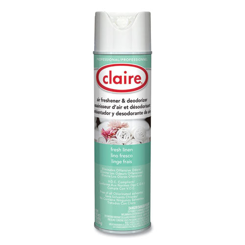 Image of ClaireÂ® Aerosol Air Freshener and Deodorizer, Fresh Linen, 10 oz Aerosol Spray, 12 Cans