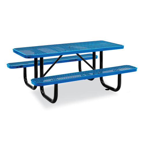 Image of Global Industrial® 277152BL Expanded Steel Picnic Table, Rectangular, 72 x 62 x 29.5, Blue Top, Blue Base/Legs