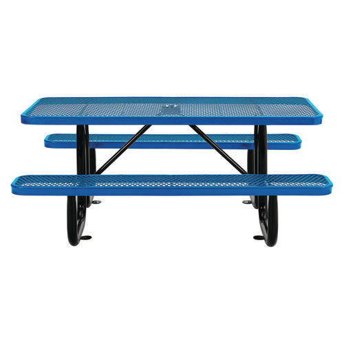 Image of Global Industrial® 277152BL Expanded Steel Picnic Table, Rectangular, 72 x 62 x 29.5, Blue Top, Blue Base/Legs