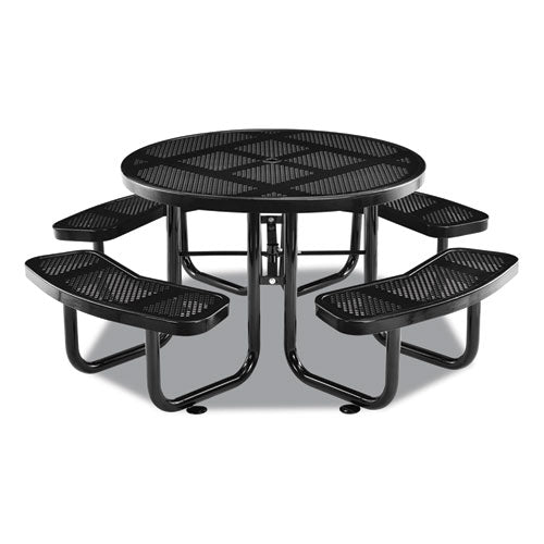 Image of Global Industrial® 262078BK Perforated Steel Picnic Table, Round, 46" Dia x 29.5"h, Black Top, Black Base/Legs