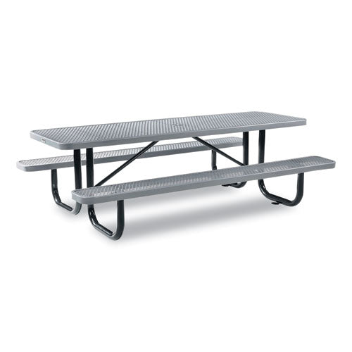Image of Global Industrial® 277153GY Expanded Steel Picnic Table, Rectangular, 96 x 62 x 29.5, Gray Top, Gray Base/Legs