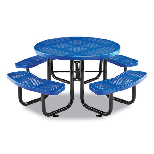 Image of Global Industrial® 262078BL Perforated Steel Picnic Table, Round, 46" Dia x 29.5"h, Blue Top, Blue Base/Legs