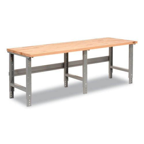 Image of Global Industrial® 183179 Standard Duty Butcher Block Top Adjustable Height Workbench, 2,000 lbs, 96 x 36 x 30.88 to 36.88, Maple/Gray