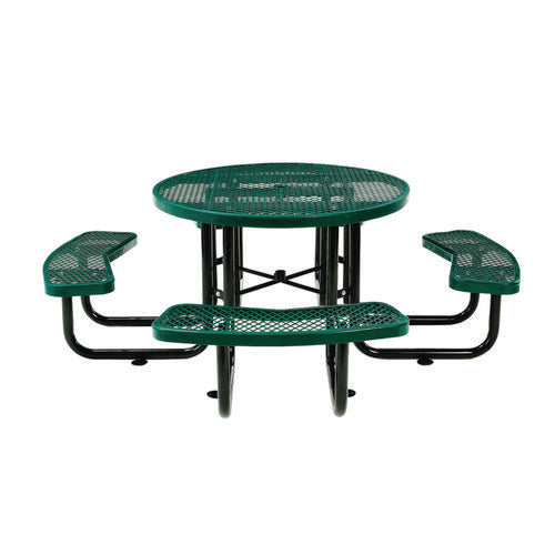 Image of Global Industrial® 277150GN Expanded Steel Picnic Table, Round, 46" Dia x 29.5"h, Green Top, Green Base/Legs