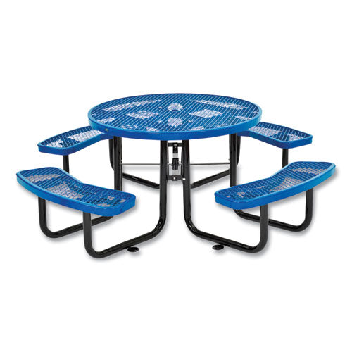 Image of Global Industrial® 277150BL Expanded Steel Picnic Table, Round, 46" Dia x 29.5"h, Blue Top, Blue Base/Legs