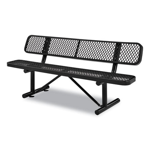 Image of Global Industrial® 277154BK Expanded Steel Bench With Back, 72" x 24" x 33", Black Seat/Back, Black Base