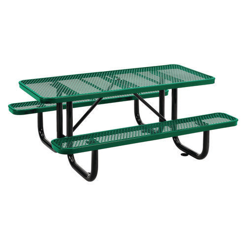 Image of Global Industrial® 277152GN Expanded Steel Picnic Table, Rectangular, 72 x 62 x 29.5, Green Top, Green Base/Legs