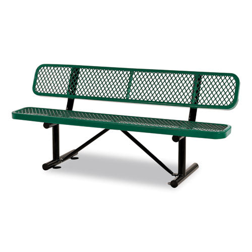 Image of Global Industrial® 277154GN Expanded Steel Bench With Back, 72" x 24" x 33", Green Seat/Back, Black Base
