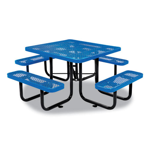 Image of Global Industrial® 277151BL Expanded Steel Picnic Table, Square, 81 x 81 x 29.5, Blue Top, Blue Base/Legs
