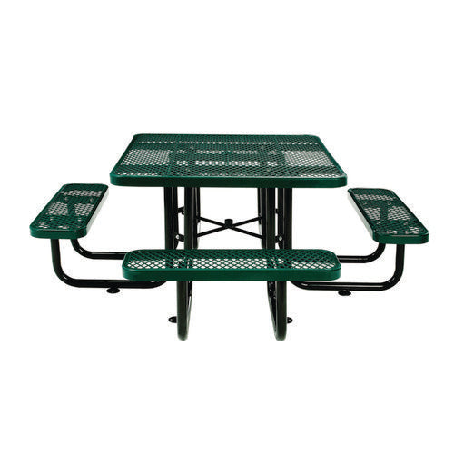 Image of Global Industrial® 277151GN Expanded Steel Picnic Table, Square, 81 x 81 x 29.5, Green Top, Green Base/Legs