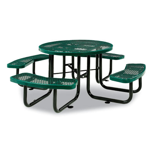 Image of Global Industrial® 277150GN Expanded Steel Picnic Table, Round, 46" Dia x 29.5"h, Green Top, Green Base/Legs