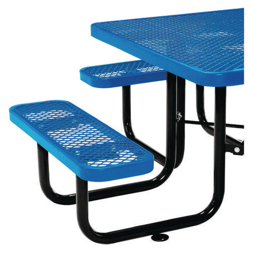 Image of Global Industrial® 277151BL Expanded Steel Picnic Table, Square, 81 x 81 x 29.5, Blue Top, Blue Base/Legs