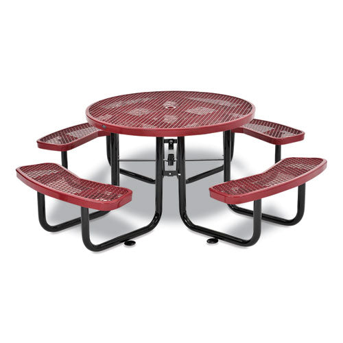 Image of Global Industrial® 277150RD Expanded Steel Picnic Table, Round, 46" Dia x 29.5"h, Red Top, Red Base/Legs