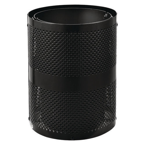 Image of Global Industrial® 261949BK Outdoor Perforated Steel Trash Can with Dome Lid, 36 gal, Steel, Black