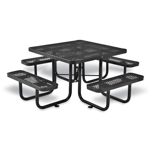 Image of Global Industrial® 277151BK Expanded Steel Picnic Table, Square, 81 x 81 x 29.5, Black Top, Black Base/Legs