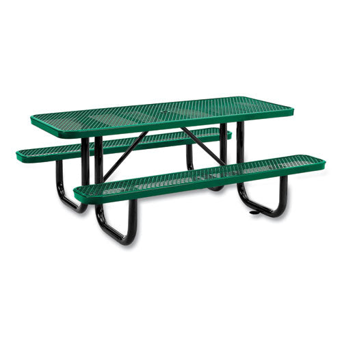 Image of Global Industrial® 277152GN Expanded Steel Picnic Table, Rectangular, 72 x 62 x 29.5, Green Top, Green Base/Legs
