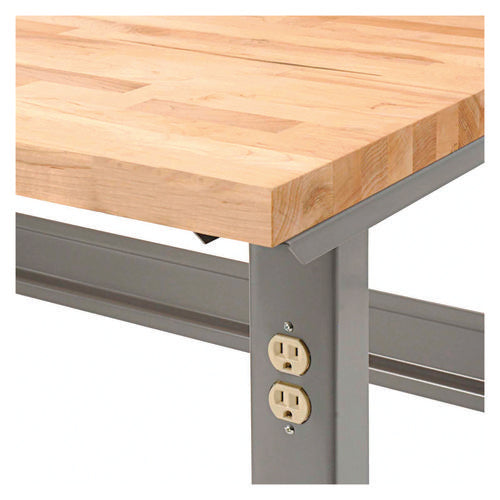 Image of Global Industrial® 183179 Standard Duty Butcher Block Top Adjustable Height Workbench, 2,000 lbs, 96 x 36 x 30.88 to 36.88, Maple/Gray