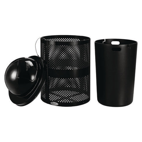 Image of Global Industrial® 261949BK Outdoor Perforated Steel Trash Can with Dome Lid, 36 gal, Steel, Black
