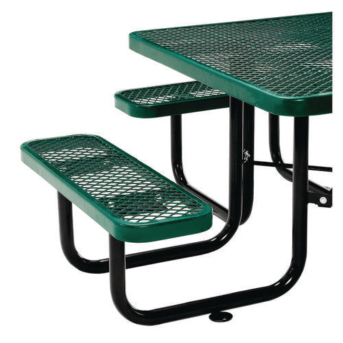 Image of Global Industrial® 277151GN Expanded Steel Picnic Table, Square, 81 x 81 x 29.5, Green Top, Green Base/Legs