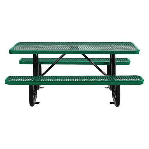 Image of Global Industrial® 277152GN Expanded Steel Picnic Table, Rectangular, 72 x 62 x 29.5, Green Top, Green Base/Legs