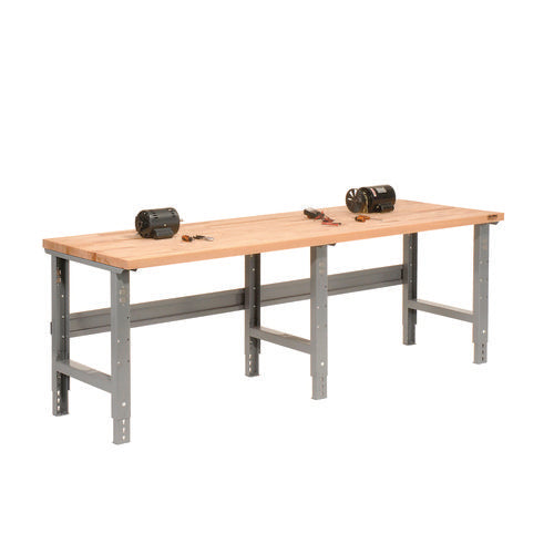 Image of Global Industrial® 183179 Standard Duty Butcher Block Top Adjustable Height Workbench, 2,000 lbs, 96 x 36 x 30.88 to 36.88, Maple/Gray