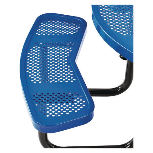 Image of Global Industrial® 262078BL Perforated Steel Picnic Table, Round, 46" Dia x 29.5"h, Blue Top, Blue Base/Legs