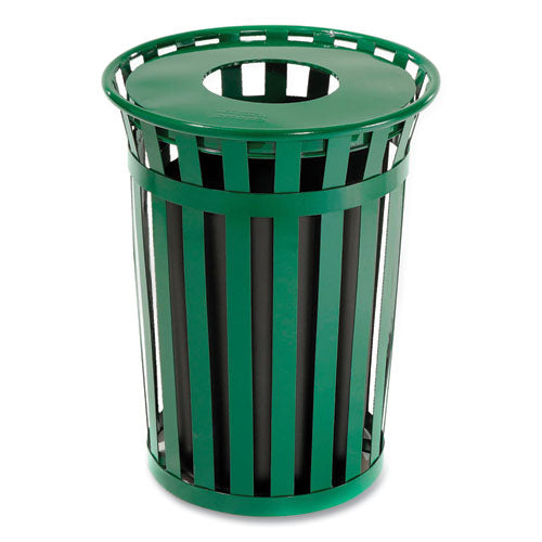 Image of Global Industrial® 237726GN Outdoor Slatted Steel Trash Can, 36 gal, Green