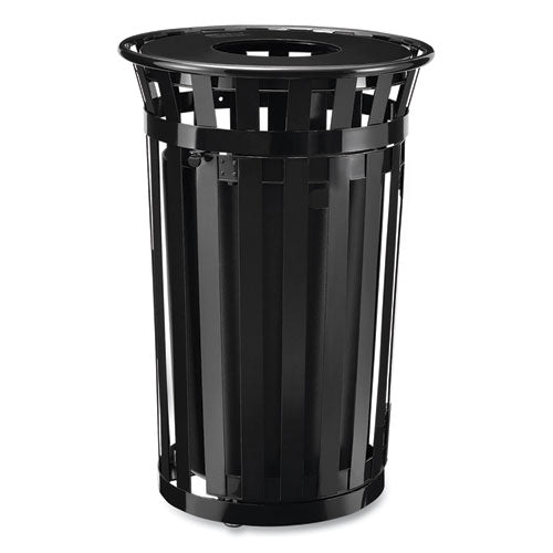 Image of Global Industrial® 261940BK Outdoor Slatted Steel Trash Can, With Access Door, 36 gal, Steel Black