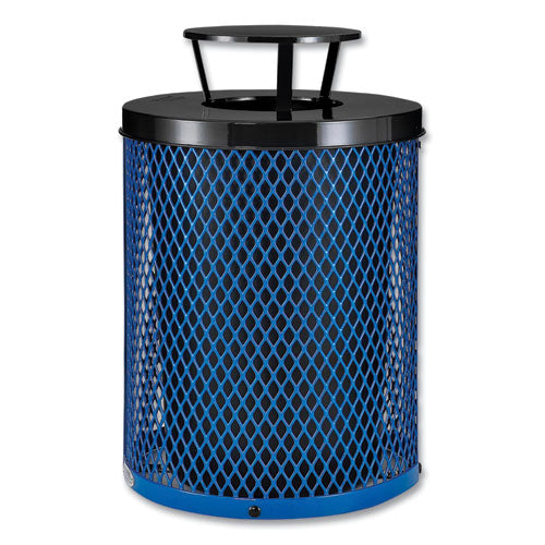 Image of Global Industrial® 261926BL Outdoor Diamond Steel Trash Can, Rain Bonnet Lid, 36 gal, Blue