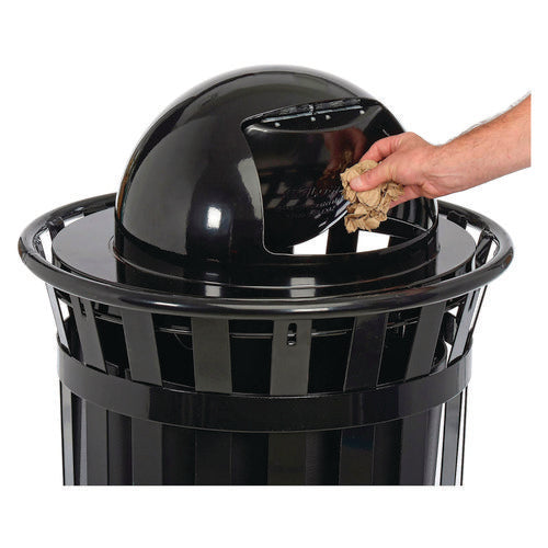 Image of Global Industrial® 261944BK Outdoor Slatted Steel Trash Can, Dome Lid, 36 gal, Black