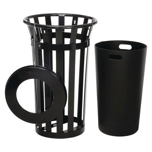 Image of Global Industrial® 237725BK Outdoor Slatted Steel Trash Can, 24 gal, Black