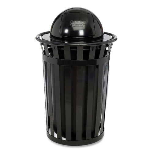 Image of Global Industrial® 261944BK Outdoor Slatted Steel Trash Can, Dome Lid, 36 gal, Black