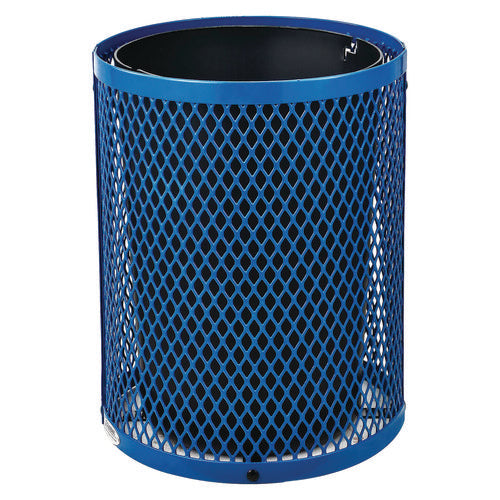 Image of Global Industrial® 261926BL Outdoor Diamond Steel Trash Can, Rain Bonnet Lid, 36 gal, Blue