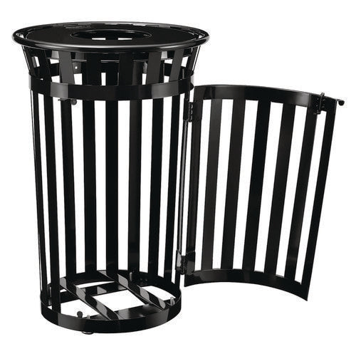 Image of Global Industrial® 261940BK Outdoor Slatted Steel Trash Can, With Access Door, 36 gal, Steel Black