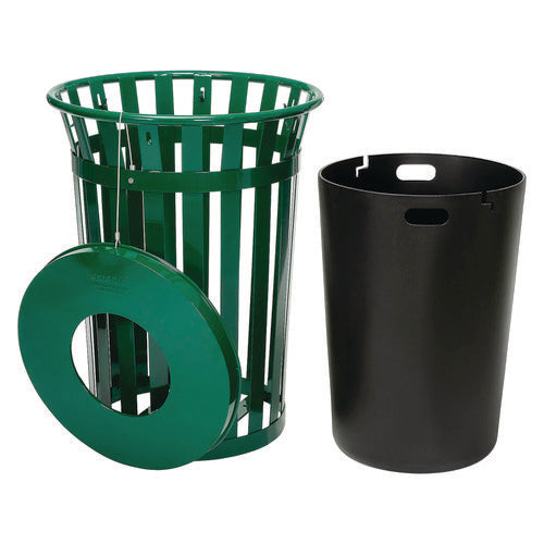 Image of Global Industrial® 237726GN Outdoor Slatted Steel Trash Can, 36 gal, Green