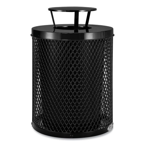 Image of Global Industrial® 261926BK Outdoor Diamond Steel Trash Can, Rain Bonnet Lid, 36 gal, Black