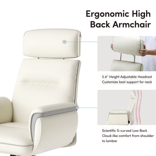 Image of Eureka Ergonomic® ERK-OC-003-OW Royal Executive Office Chair, Support up to 300 lb, 19.46"-22.26" Seat Height, White PU Leather Seat, White Faux Leather Back