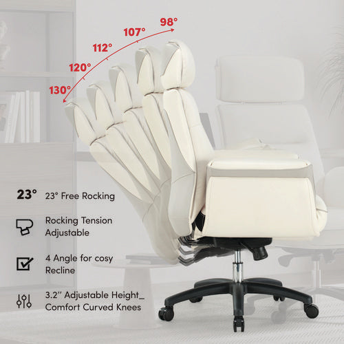 Image of Eureka Ergonomic® ERK-OC-003-OW Royal Executive Office Chair, Support up to 300 lb, 19.46"-22.26" Seat Height, White PU Leather Seat, White Faux Leather Back