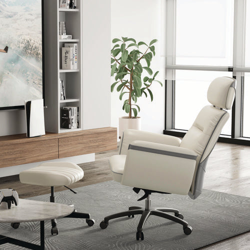 Image of Eureka Ergonomic® ERK-OC-003-OW Royal Executive Office Chair, Support up to 300 lb, 19.46"-22.26" Seat Height, White PU Leather Seat, White Faux Leather Back