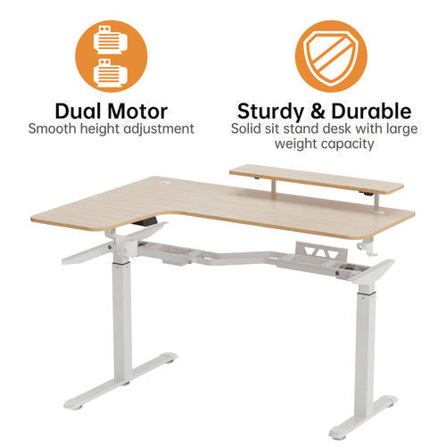 Image of Eureka Ergonomic® ERK-EHD-L60L-MW L-Shaped Standing Desk with Keyboard Tray, Left Desk, 61.25" x 43.25" x 34.38" to 52.88", Maple White/White