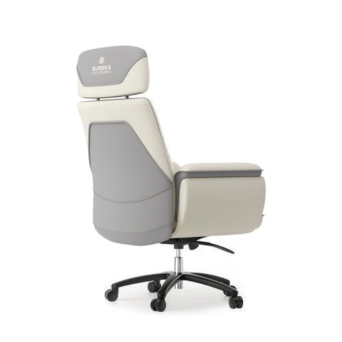 Image of Eureka Ergonomic® ERK-OC-003-OW Royal Executive Office Chair, Support up to 300 lb, 19.46"-22.26" Seat Height, White PU Leather Seat, White Faux Leather Back