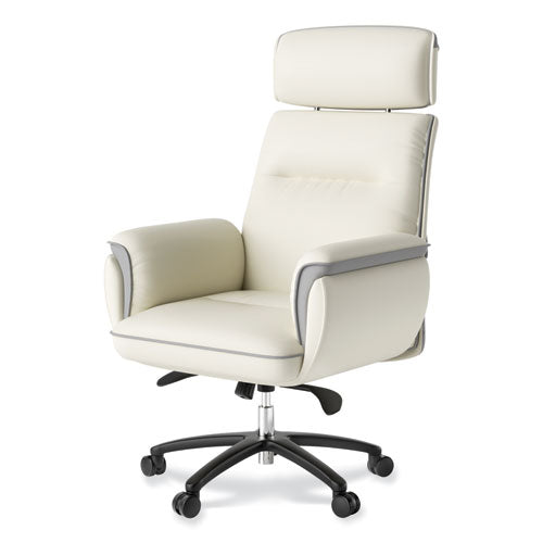 Image of Eureka Ergonomic® ERK-OC-003-OW Royal Executive Office Chair, Support up to 300 lb, 19.46"-22.26" Seat Height, White PU Leather Seat, White Faux Leather Back