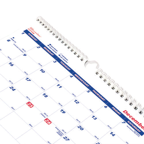 Image of BrownlineÂ® Three-Month Wall Calendar, 12.25" x 27", White/Blue Sheets, 14-Months: Dec 2024 to Jan 2026