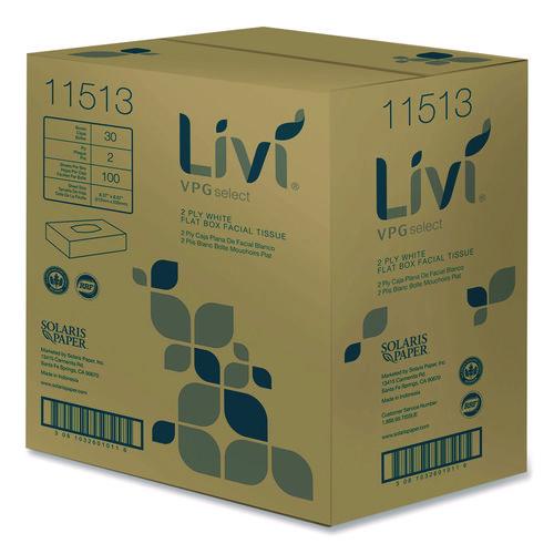 Image of Livi® VPG Select 11513 Flat Box Facial Tissue, 2-Ply, White, 100 Sheets/Box, 30 Boxes/Carton