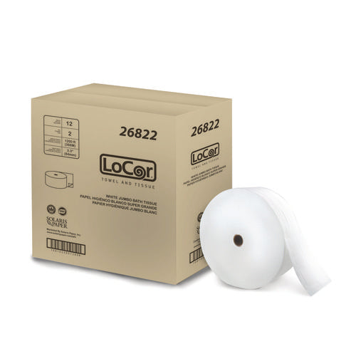 Image of LoCor® 26822 Jumbo Bath Tissue, 2-Ply, 3.3" x 1,200 ft, White, 12 Rolls/Carton