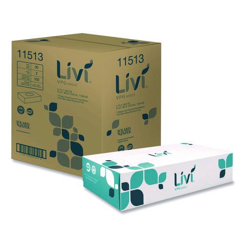 Image of Livi® VPG Select 11513 Flat Box Facial Tissue, 2-Ply, White, 100 Sheets/Box, 30 Boxes/Carton