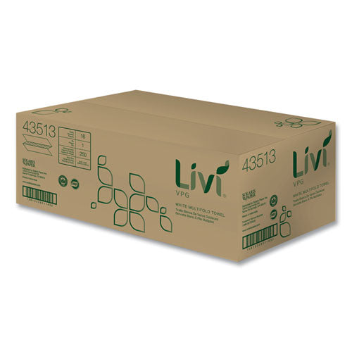 Image of Livi® VPG 43513 Multifold Towel, 1-Ply, 9.45 x 9.06, White, 250 Sheets/Pack, 16 Packs/Carton