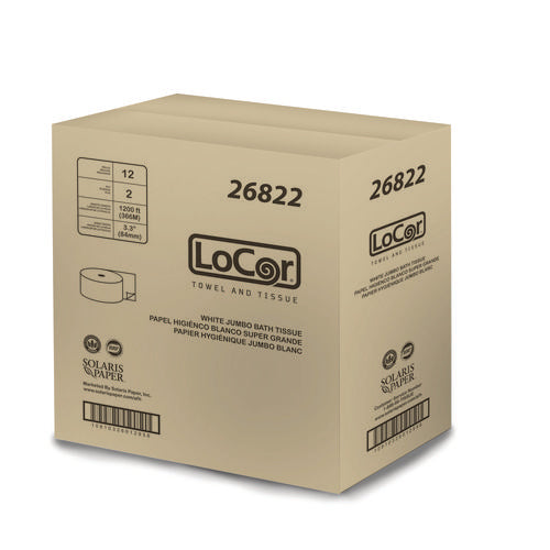 Image of LoCor® 26822 Jumbo Bath Tissue, 2-Ply, 3.3" x 1,200 ft, White, 12 Rolls/Carton