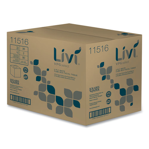 Image of Livi® VPG Select 11516 Cube Facial Tissue, 2-Ply, White, 90 Sheets/Box, 36 Boxes/Carton